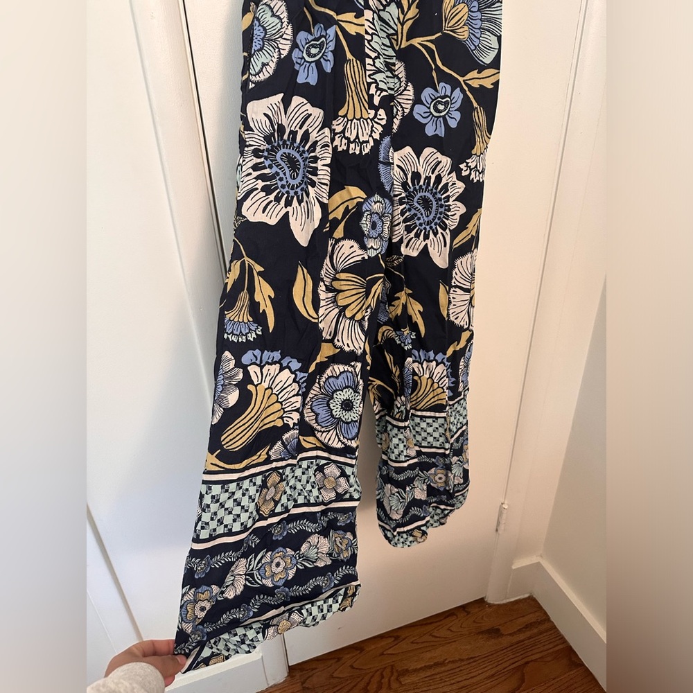 Free People Navy Blue Floral Maxi Jumpsuit with Light Blue and Olive Accents - Picture 5 of 5